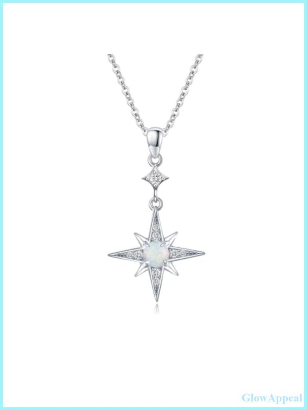 925 Sterling Silver North Star Pendant Necklace Opal Hypoallergenic
